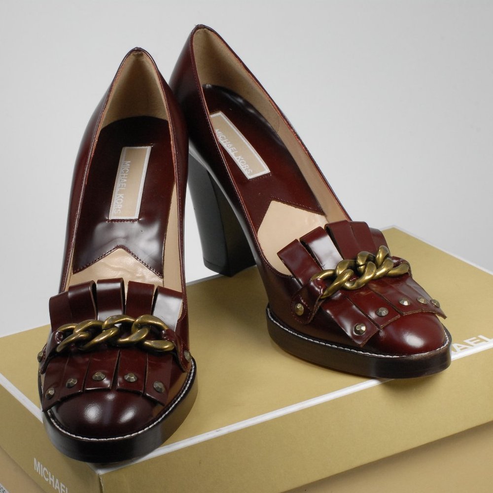 NWT Michael Kors  Jane Cordovan chunk heels pumps